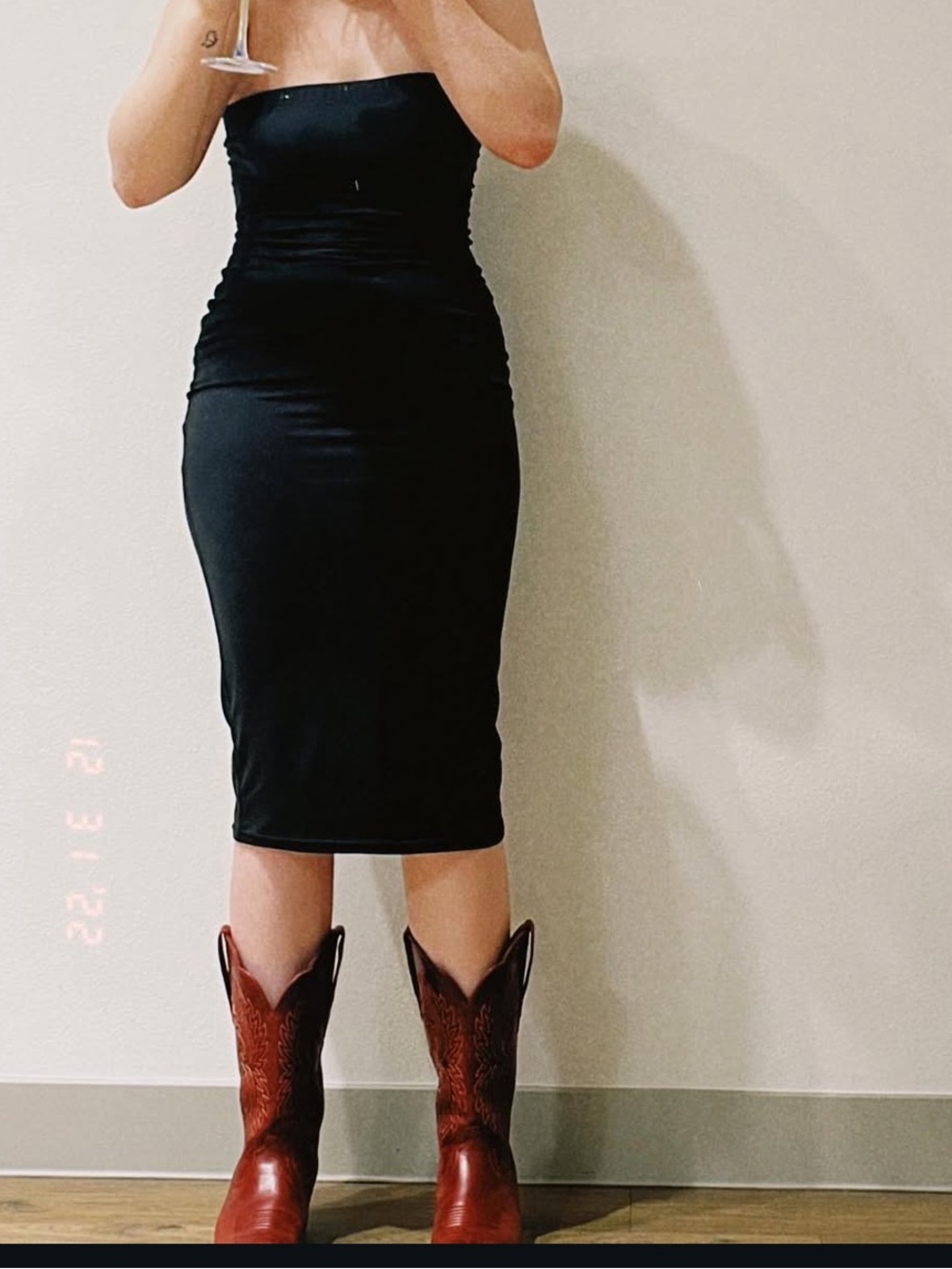 Strapless Black Midi Bodycon Dress